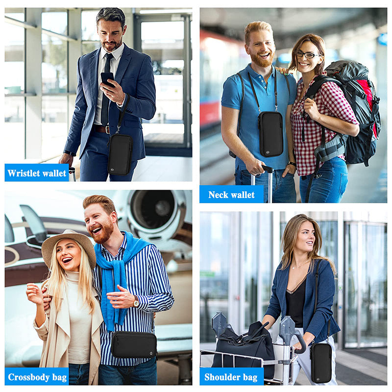 Leopard print RFID Blocking Travel Wallet - Multi-functional Large Capacity Passport Holder & Card Organizer with Adjustable Strap for Men & Women