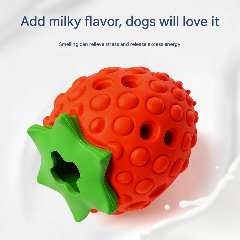 Red Durable Strawberry Treat Dispensing Dog Toy - Interactive Slow Feeder & Dental Chew(Trumpet)