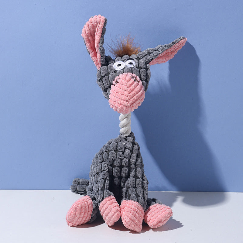Grey donkey Cuddly Corduroy Squeaky Animal Toy - Interactive Plush Chew for Dogs