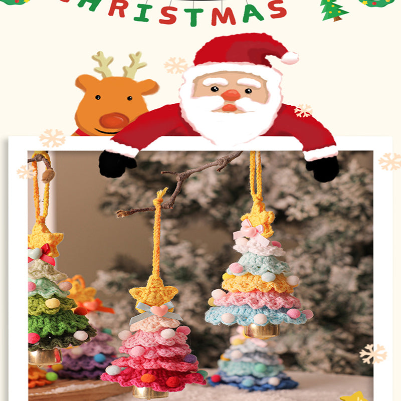 2 Pcs Handmade Crochet Christmas Tree Ornament - Plush Knitted Decoration with Bell - Ideal for Home, Car & Holiday Decor(Style F)