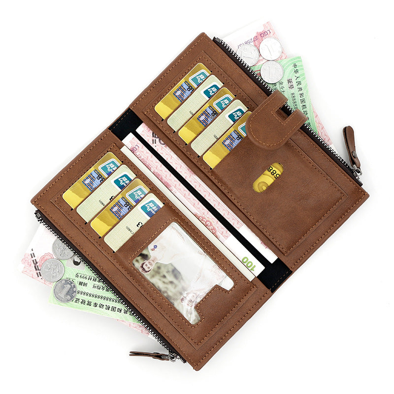 Light coffee Women's Stylish Long Wallet - Multi-Card Slot PU Leather Clutch with Phone Pocket & Coin Zipper