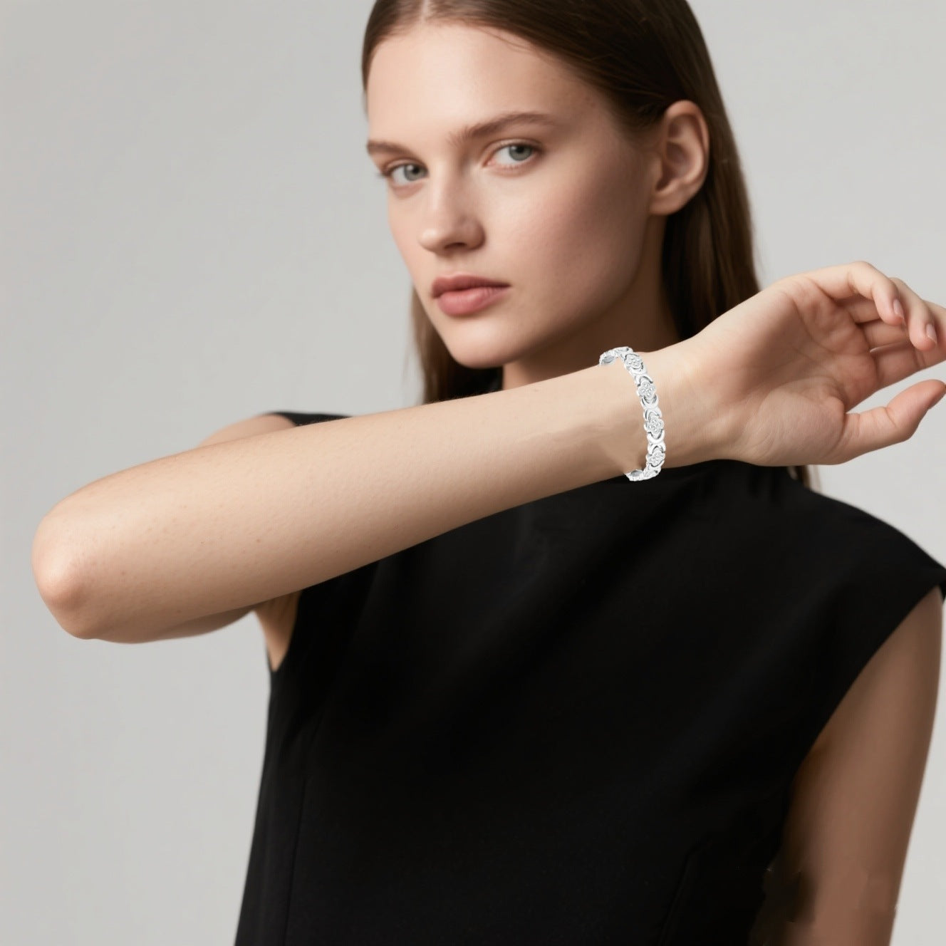 Gold New Fashion Lightweight Luxury Four-Leaf Clover Diamond Inlaid Bracelet - Alloy Magnetic Watch Band Style Bracelet for Women + Free Disassembly Tool