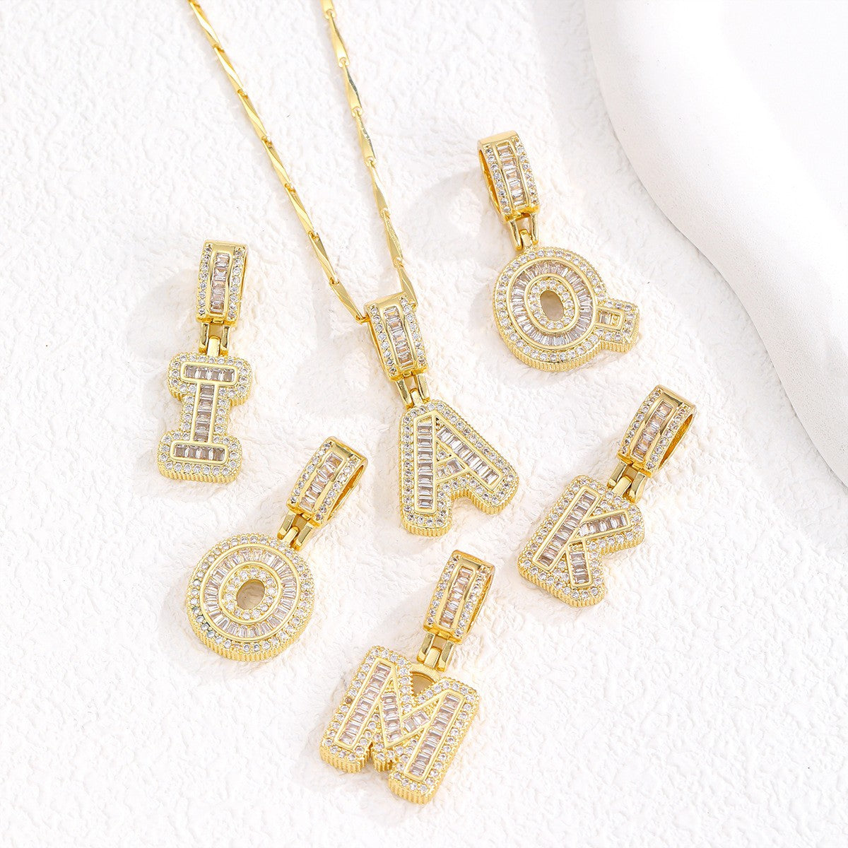 Sparkling Cubic Zirconia Initial Letter Necklace Set - Gold Plated Two-Piece Design(C)