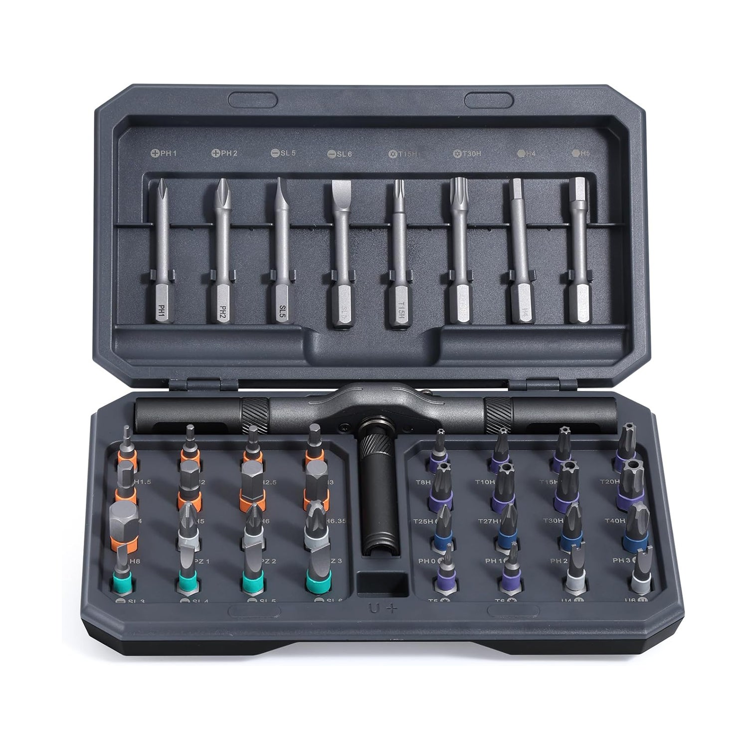 A 42-piece set Black Insulated Screwdriver Set - Multi-Bit Electrician's Tool Kit with Magnetic Tips & Quick-Change Handle