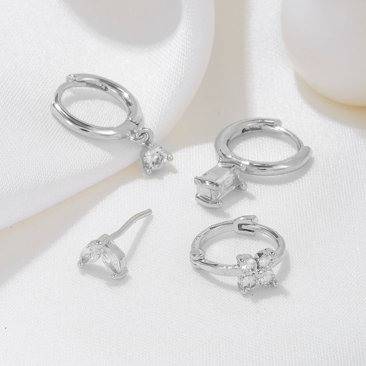 Four-piece set Gold Delicate CZ Earring Stacking Set - Huggie Hoops & Studs for Multiple Piercings
