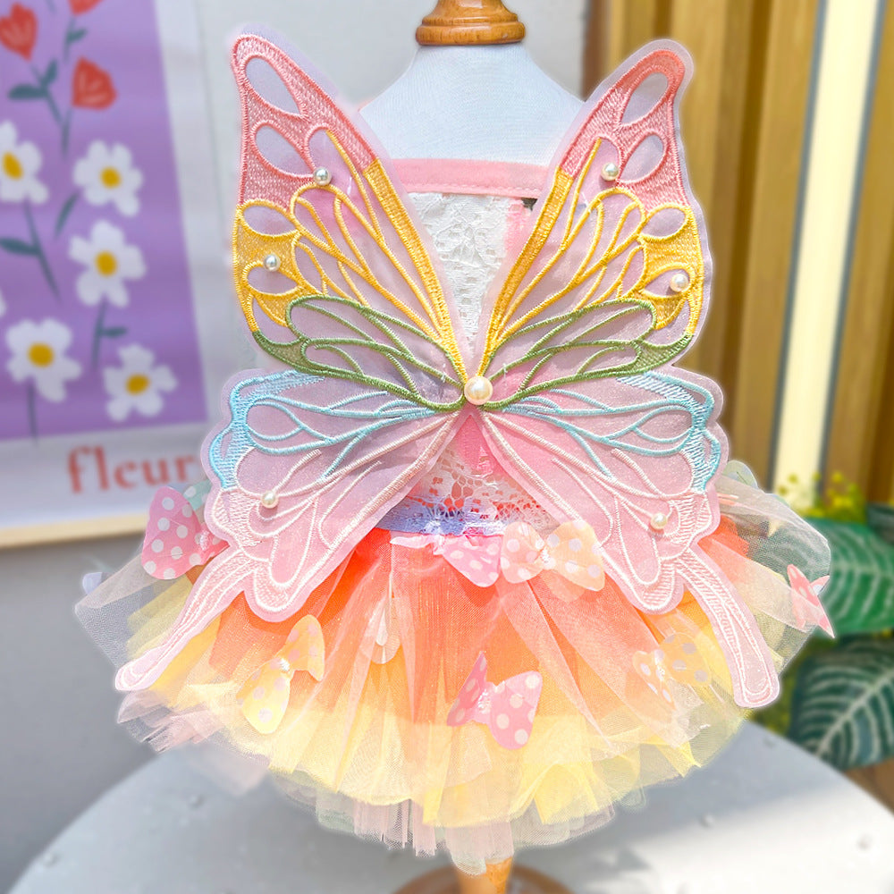 Butterfly Tutu Dress for Dogs & Cats - Summer Pet Princess Gown with Lace Wings and Layered Tulle Skirt(S)