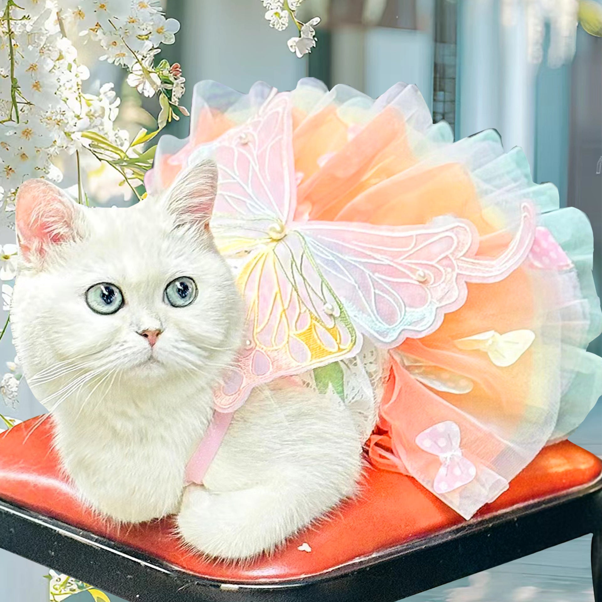 Butterfly Tutu Dress for Dogs & Cats - Summer Pet Princess Gown with Lace Wings and Layered Tulle Skirt(L)
