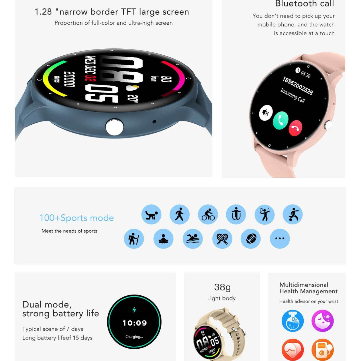 Feature-Rich Smartwatch: 1.28 HD Display Bluetooth Calling Extensive Sports Tracking (black)"