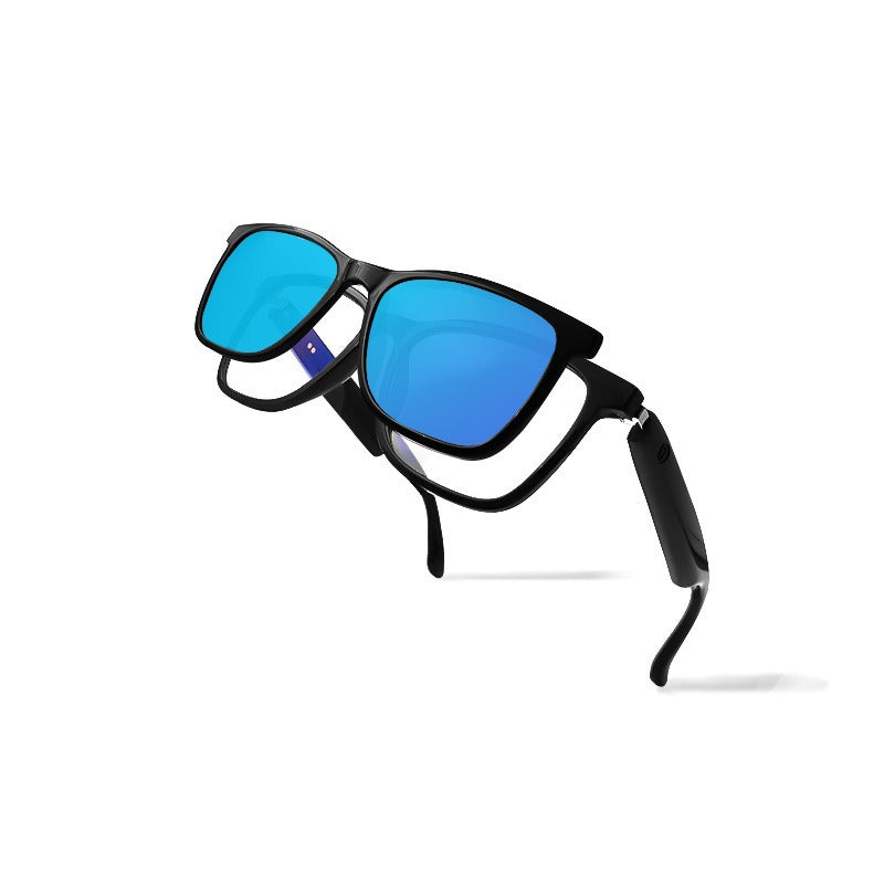 Smart Audio Glasses with Magnetic Interchangeable Lenses - Bluetooth Calls, Music, Voice Assistant & Remote Camera(Blue lenses)