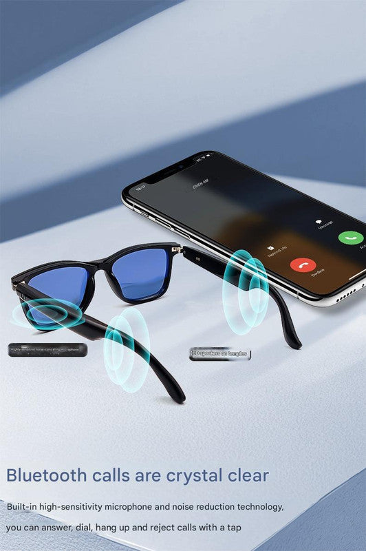 Smart Audio Glasses with Magnetic Interchangeable Lenses - Bluetooth Calls, Music, Voice Assistant & Remote Camera(Blue lenses)