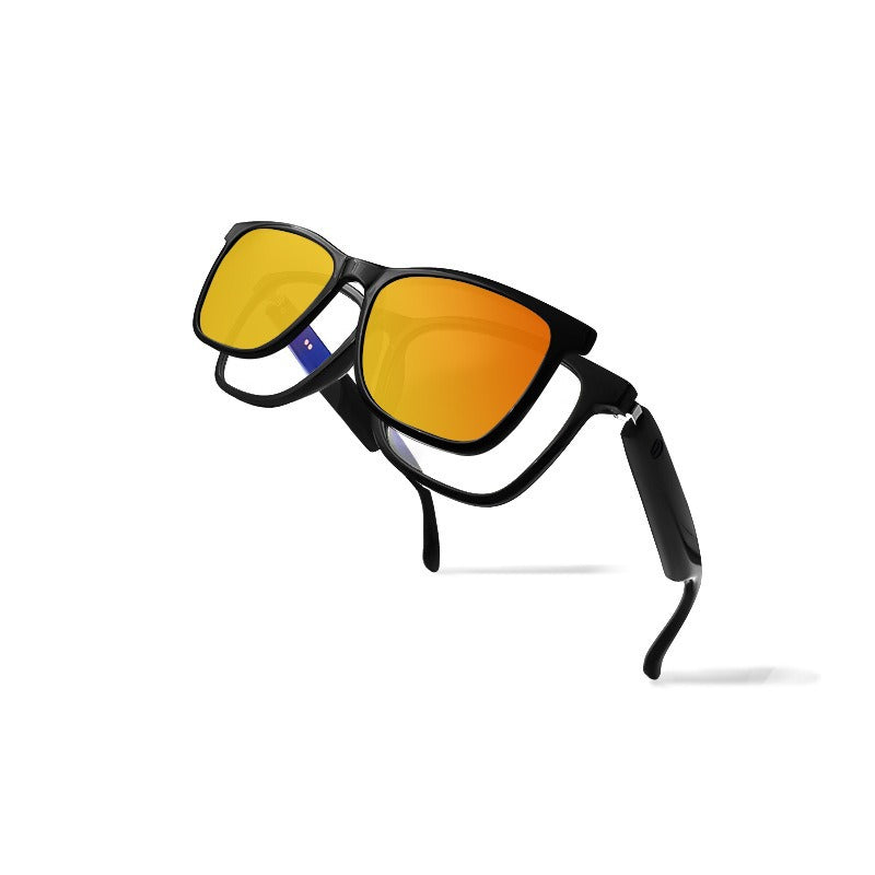 Smart Audio Glasses with Magnetic Interchangeable Lenses - Bluetooth Calls, Music, Voice Assistant & Remote Camera(Orange lenses)