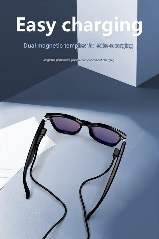 Smart Audio Glasses with Magnetic Interchangeable Lenses - Bluetooth Calls, Music, Voice Assistant & Remote Camera(Orange lenses)