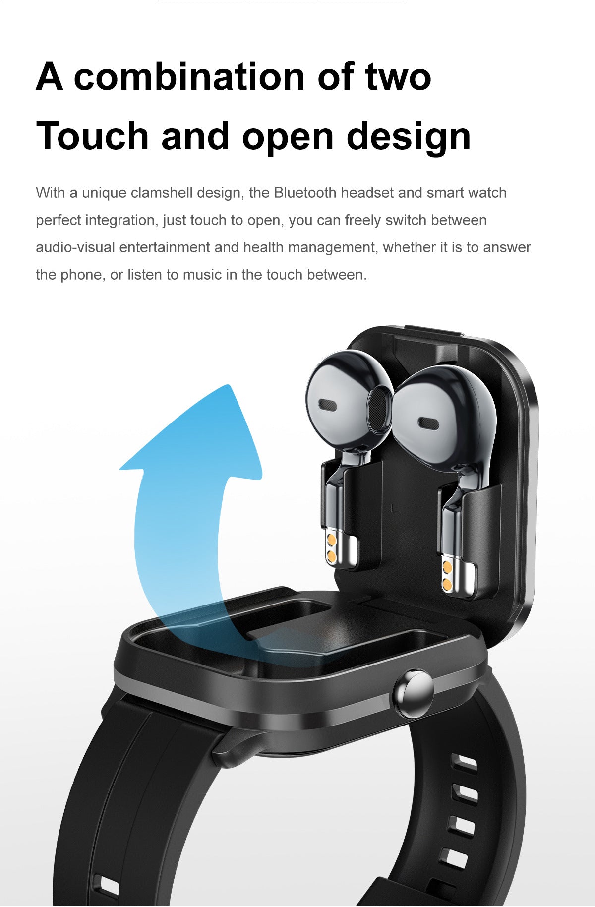 Smartwatch with Built-in TWS Earbuds & Silicone Sleeve - 2.01 HD Screen Health Monitoring Bluetooth Calls & Music(Gray rubber)"