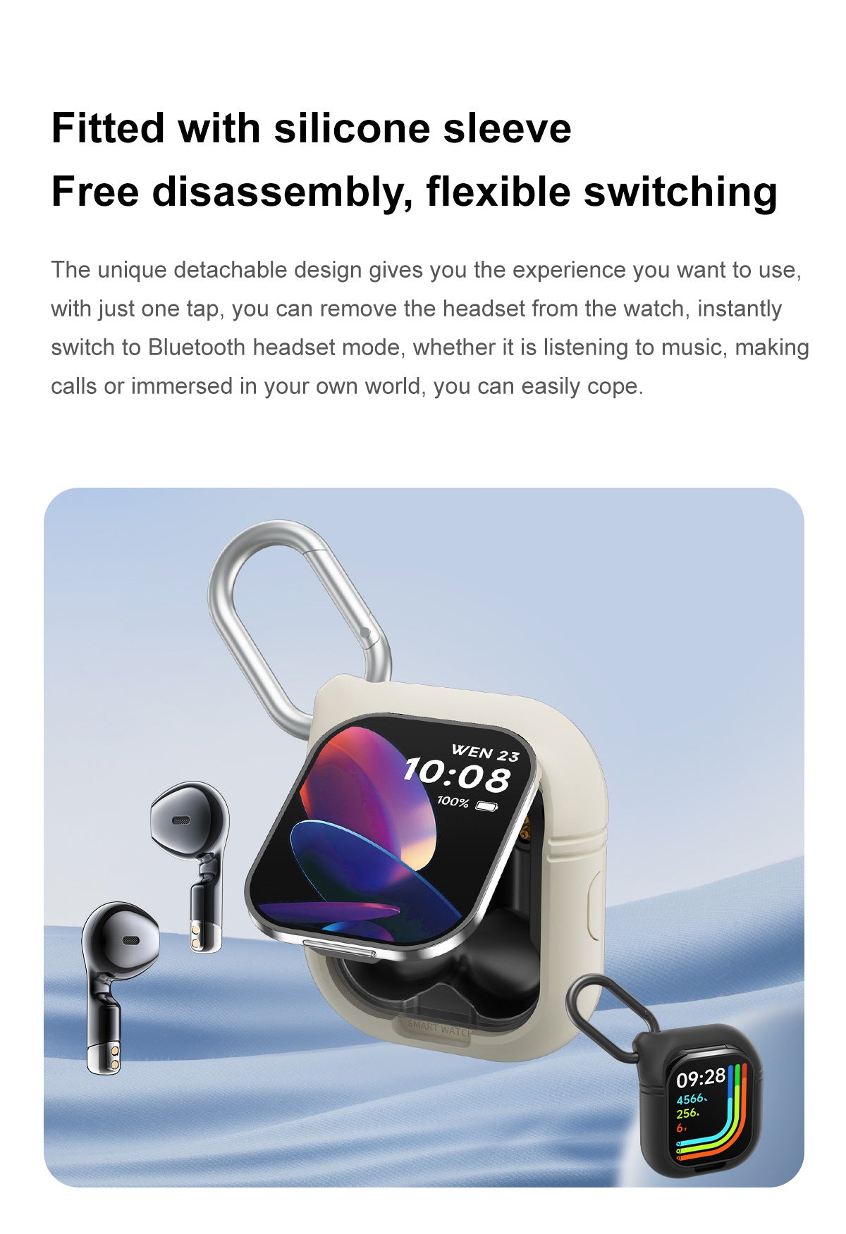 Smartwatch with Built-in TWS Earbuds & Silicone Sleeve - 2.01 HD Screen Health Monitoring Bluetooth Calls & Music(Gray rubber)"