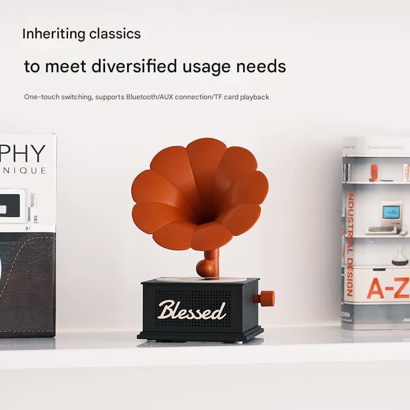 Retro Gramophone Bluetooth Speaker with Ambient Light & White Noise - Multi-Connection, 8H Battery(Black and Red)