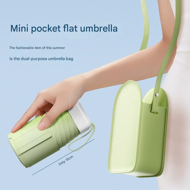 Mini Pocket Umbrella with Matching Crossbody Bag - UV Protection, 6-Rib Windproof Design(beige)