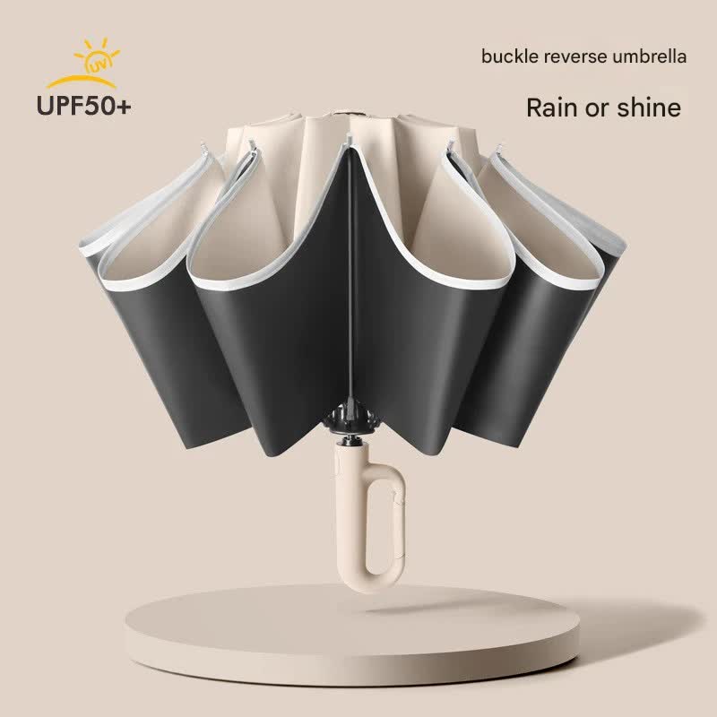 Automatic Open/Close Umbrella with UPF50+ Sun Protection - 10-Rib Windproof Design, Carabiner Handle(Black)