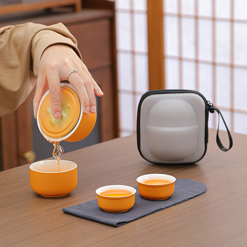 Portable Ceramic Tea Set for Travel - Quick Gaiwan with 3 Cups & Carrying Case(black)