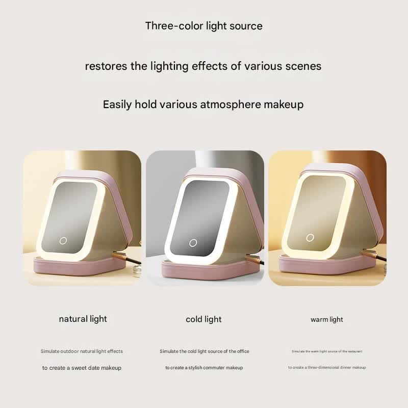 Portable Jewelry & Makeup Organizer Box with LED Touch Mirror - Rechargeable, Adjustable Lighting(white)