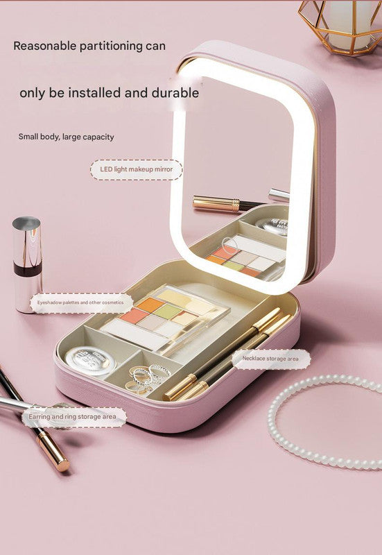 Portable Jewelry & Makeup Organizer Box with LED Touch Mirror - Rechargeable, Adjustable Lighting(white)