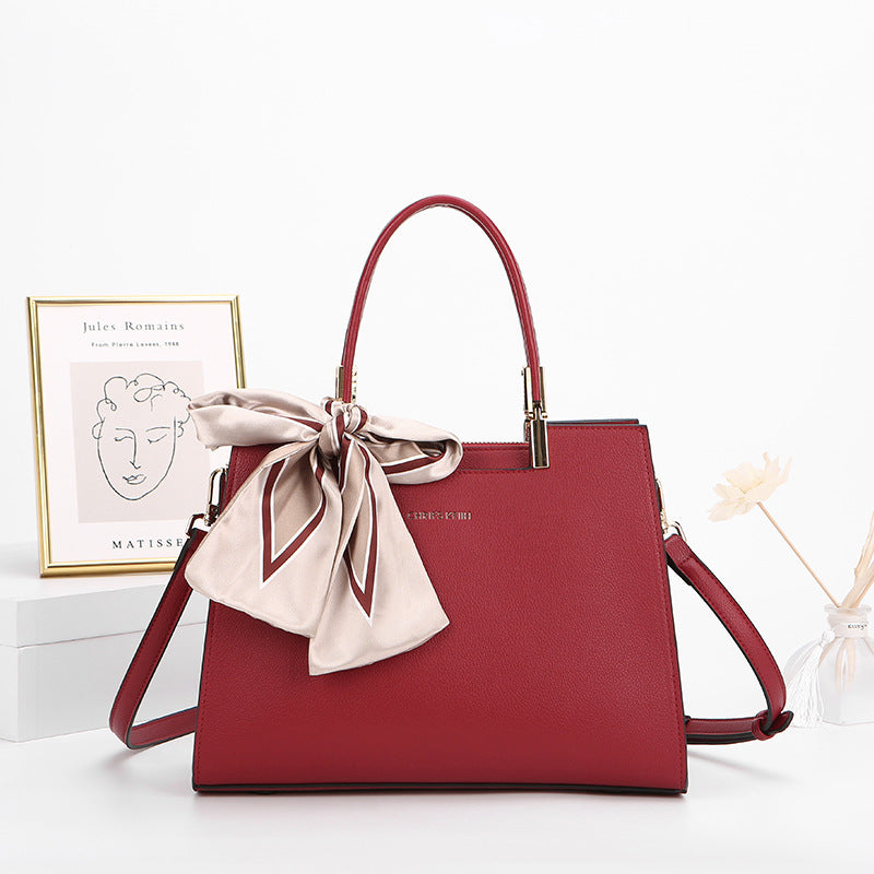 Fashionable Synthetic Leather Crossbody Bag with Detachable Scarf - Multiple Compartments for Daily Essentials(Wine Red)