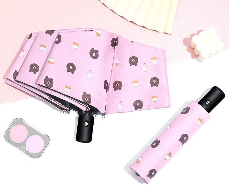 Auto Open/Close 8-Rib Sun & Rain Umbrella - 98cm UV Protection Canopy(pink)