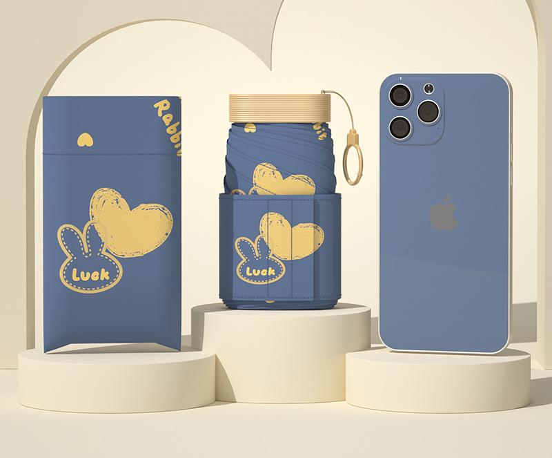 Ultra-Compact 7-Fold Folding Umbrella - UPF50+ Sun Protection & Portable Clip Design(Dark Blue)