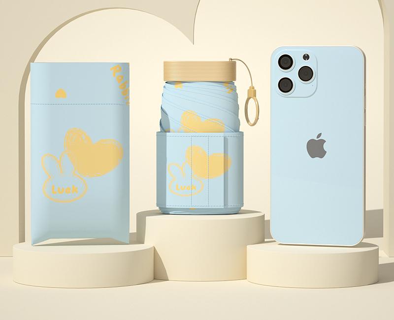 Ultra-Compact 7-Fold Folding Umbrella - UPF50+ Sun Protection & Portable Clip Design(light blue)