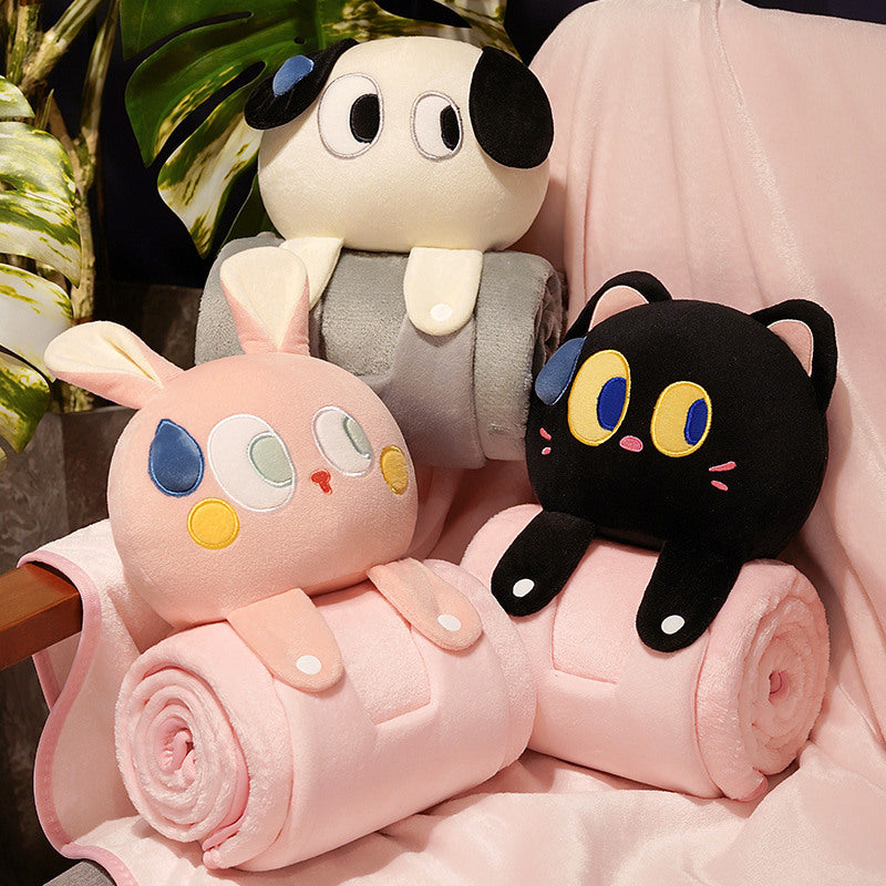 Plush 2-in-1 Pillow Blanket - Adorable Design for Cozy Comfort(Black and white dog)