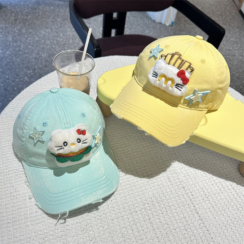 Adorable Cartoon Cat & Stars Baseball Cap - 100% Cotton, Adjustable Fit, Sun Protection(purple)