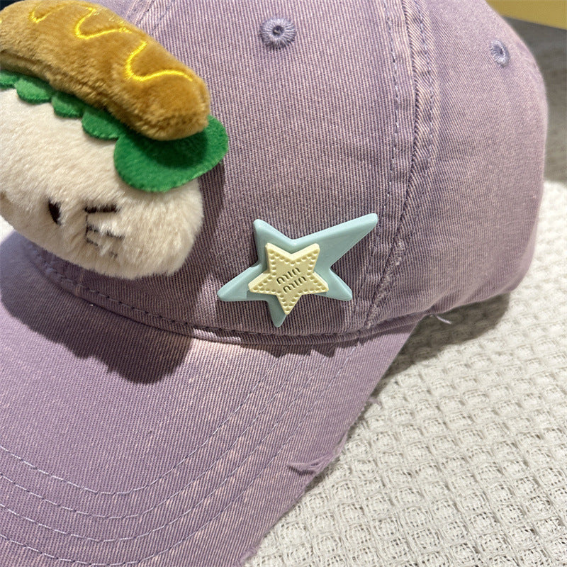 Adorable Cartoon Cat & Stars Baseball Cap - 100% Cotton, Adjustable Fit, Sun Protection(purple)