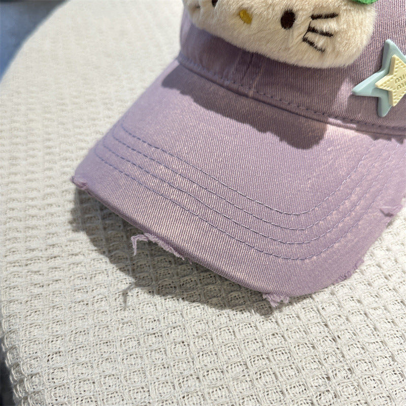 Adorable Cartoon Cat & Stars Baseball Cap - 100% Cotton, Adjustable Fit, Sun Protection(purple)