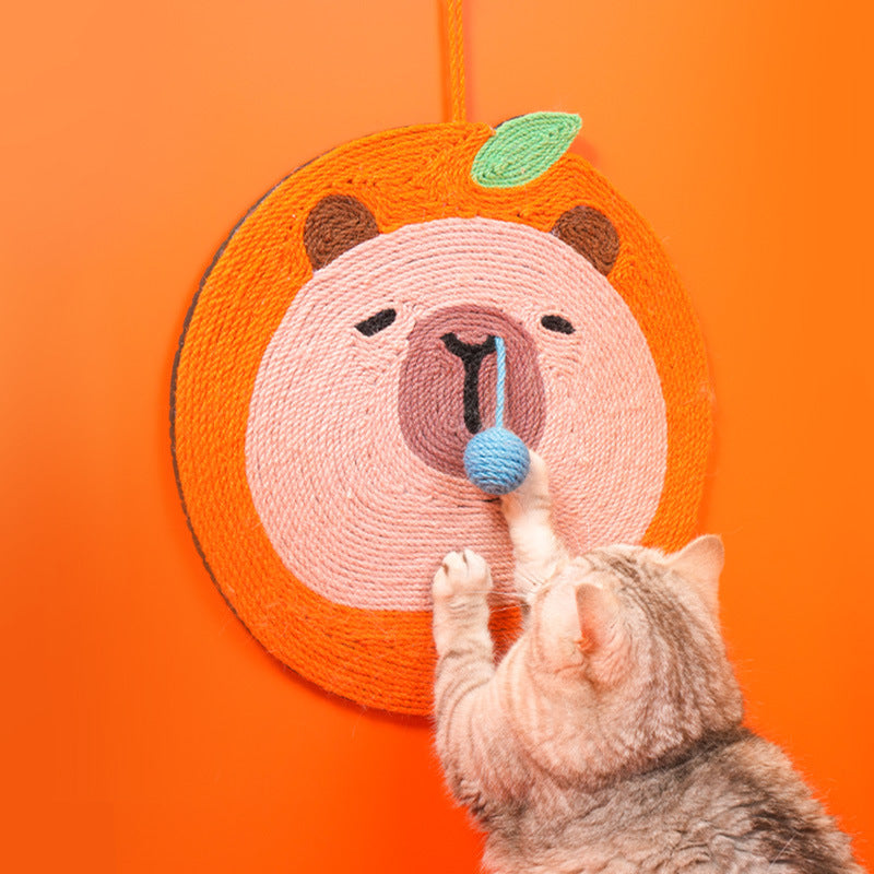 Fruit-Themed Capybara Cat Scratching Pad - Sisal Rope, EVA Non-Slip Backing, Hanging or Floor Use(orange)