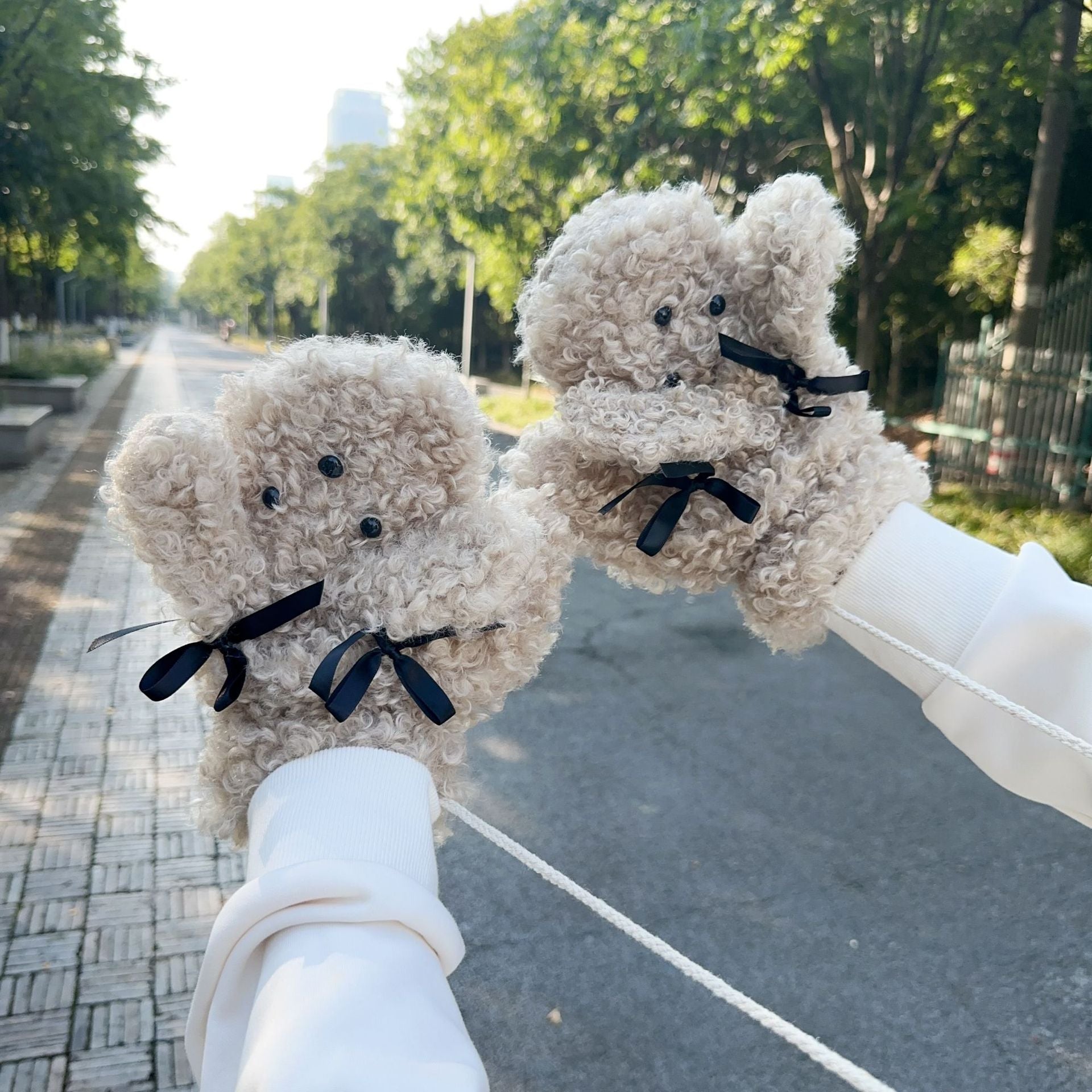 Adorable Plush Bear Paw Mittens with Neck String - Soft & Warm Winter Gloves(Khaki)