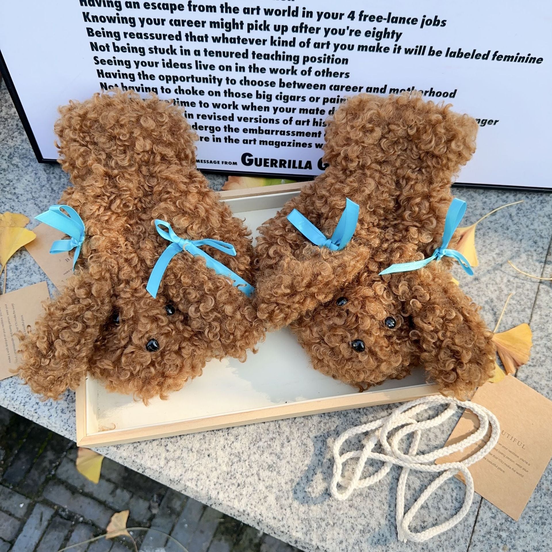 Adorable Plush Bear Paw Mittens with Neck String - Soft & Warm Winter Gloves(White)