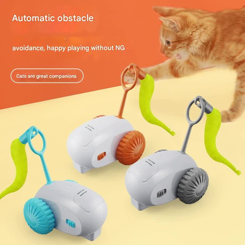Interactive Smart Cat Toy Car - Automatic Obstacle Avoidance, Feather Tail, USB Rechargeable(blue)