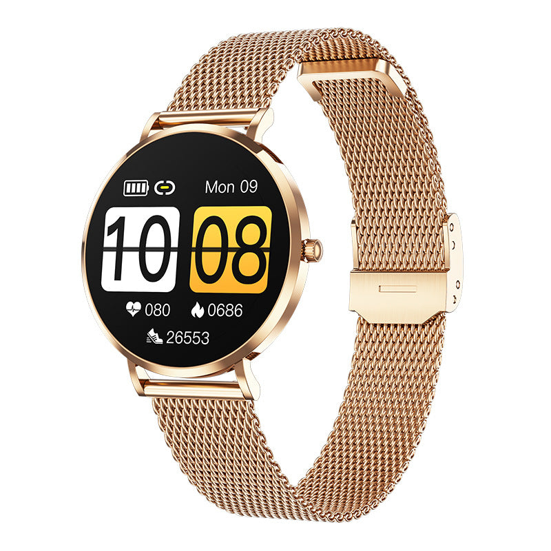 Elegant Women's Smartwatch - Ultra-Thin 6.8mm, 1.19 AMOLED Display Health Monitoring & Stainless Steel Mesh Band(gold)"