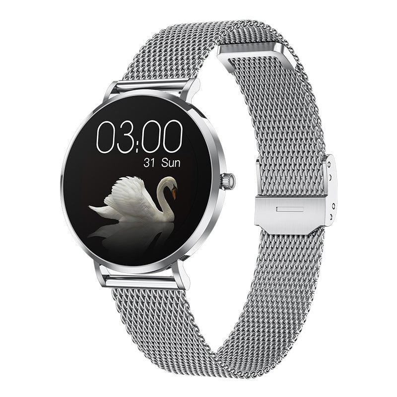 Elegant Women's Smartwatch - Ultra-Thin 6.8mm, 1.19 AMOLED Display Health Monitoring & Stainless Steel Mesh Band(Silver)"