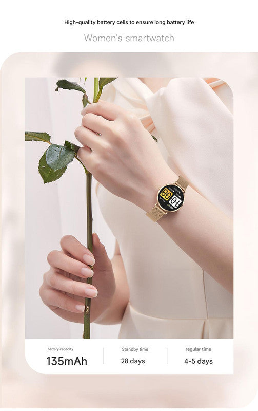 Elegant Women's Smartwatch - Ultra-Thin 6.8mm, 1.19 AMOLED Display Health Monitoring & Stainless Steel Mesh Band(Pink)"