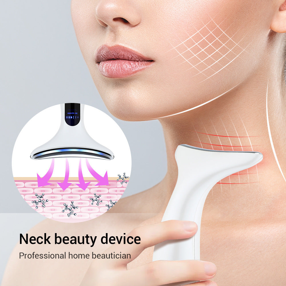 Multi-Function Neck & Face Beauty Device - 4-in-1 LED Light Therapy, EMS Lifting & Anti-Wrinkle Massager(pink)