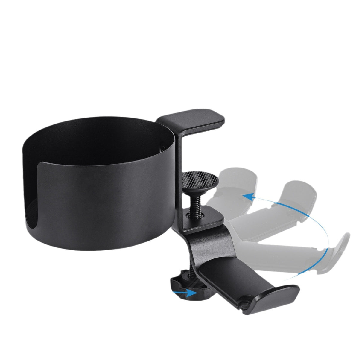 Heavy-Duty All-Metal Desk Clamp with 360-Degree Swivel Headphone Hanger & Cup Holder(black)