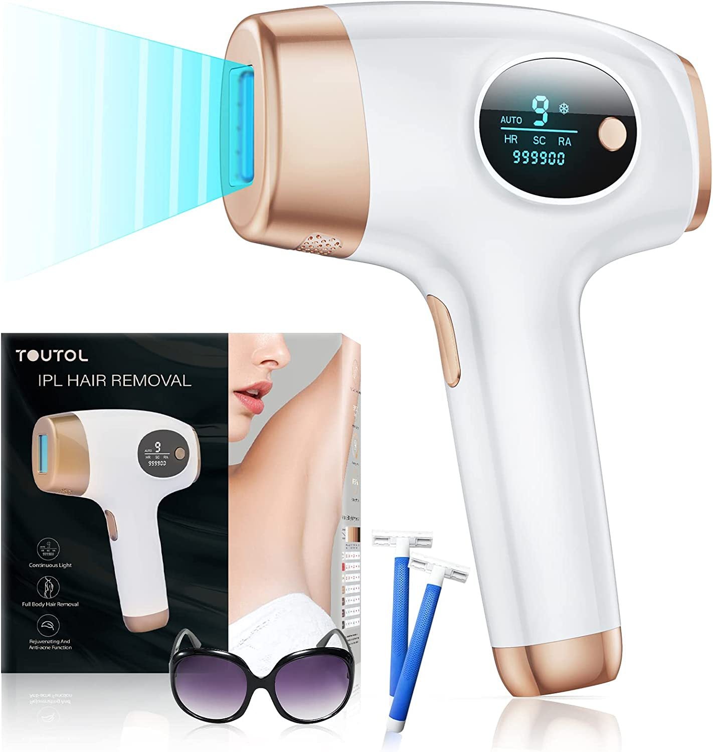 IPL Hair Removal Device - 3-in-1 Permanent Hair Reduction, Skin Rejuvenation & Acne Control(white)