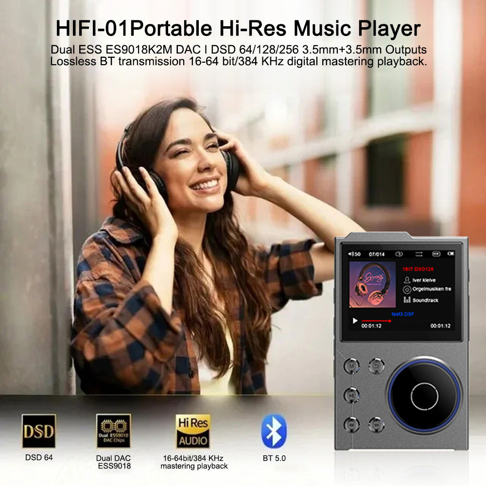 Portable Hi-Res Digital Audio Player - DSD, Dual DAC, Bluetooth 5.0, Expandable Storage(Grey 16GB + 16GB)