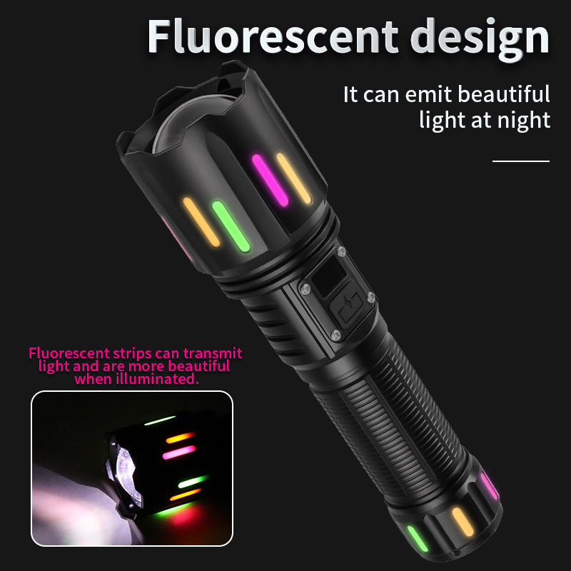 30W High Brightness LED Flashlight with Digital Display & Fluorescent Design - USB Rechargeable, 800-1200M Range(black+One 18650 battery)