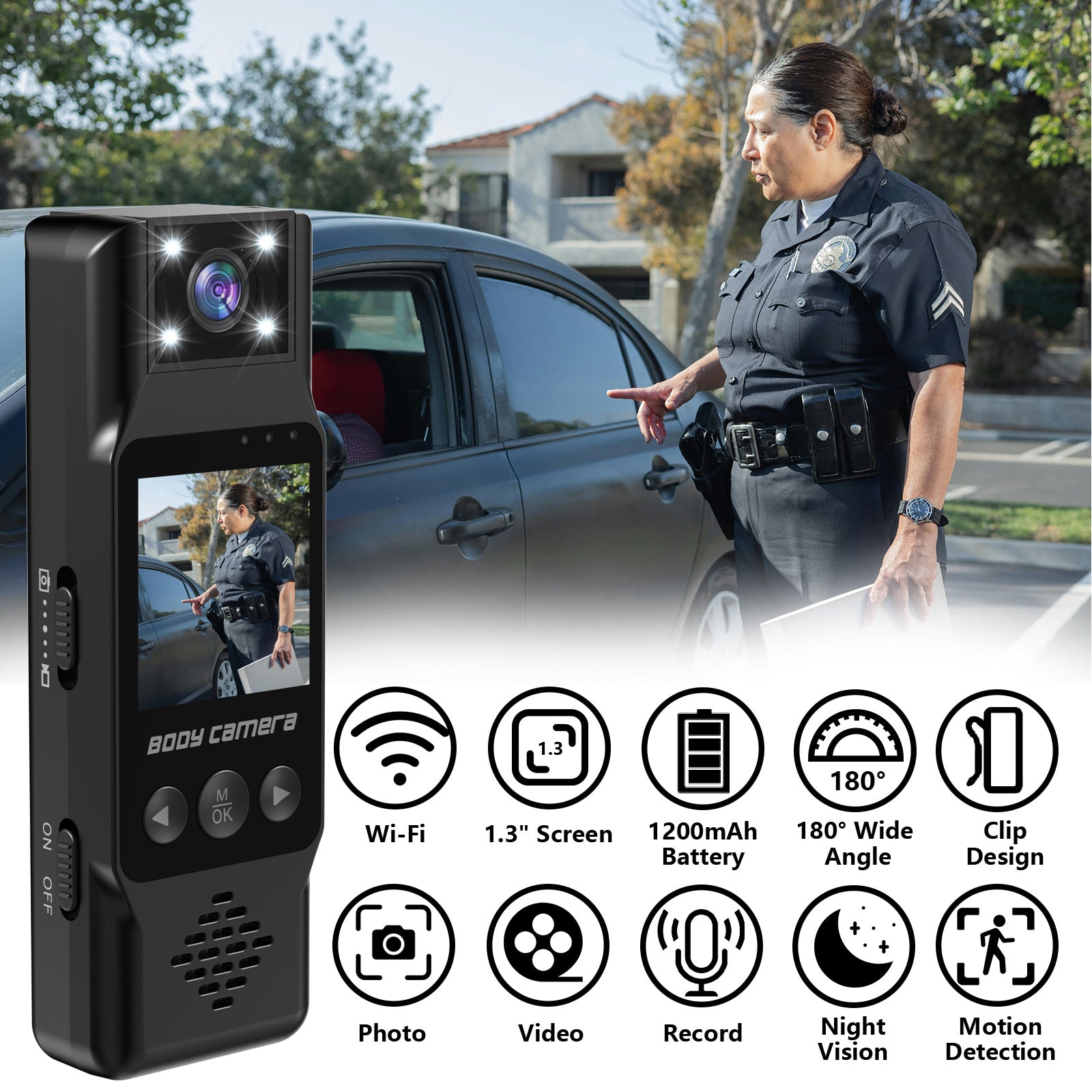 Mini Body Camera with 180 Rotatable Lens, Night Vision & Motion Detection - 1.3 Screen 1200mAh Battery(black)"