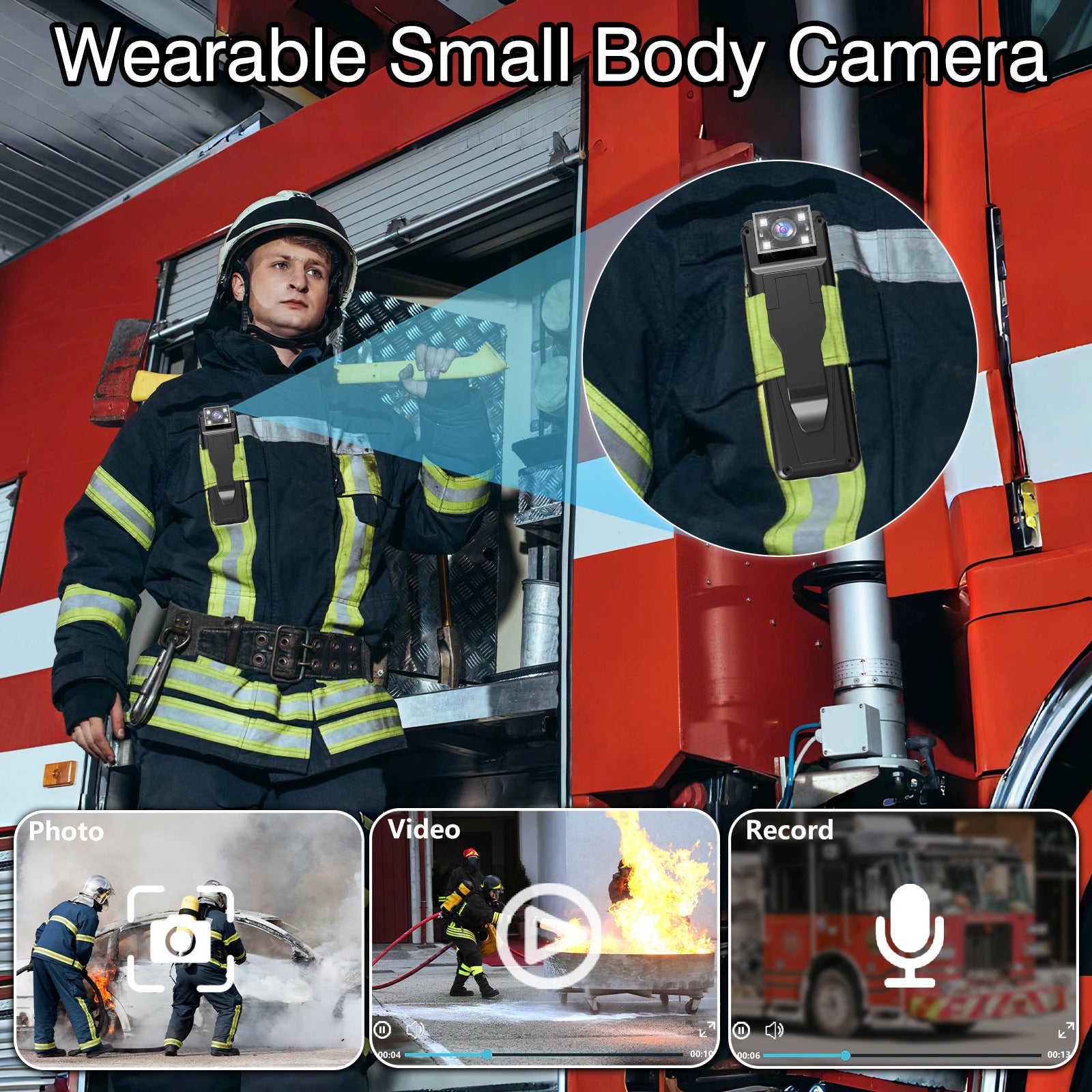 Mini Body Camera with 180 Rotatable Lens, Night Vision & Motion Detection - 1.3 Screen 1200mAh Battery(black+128G)"