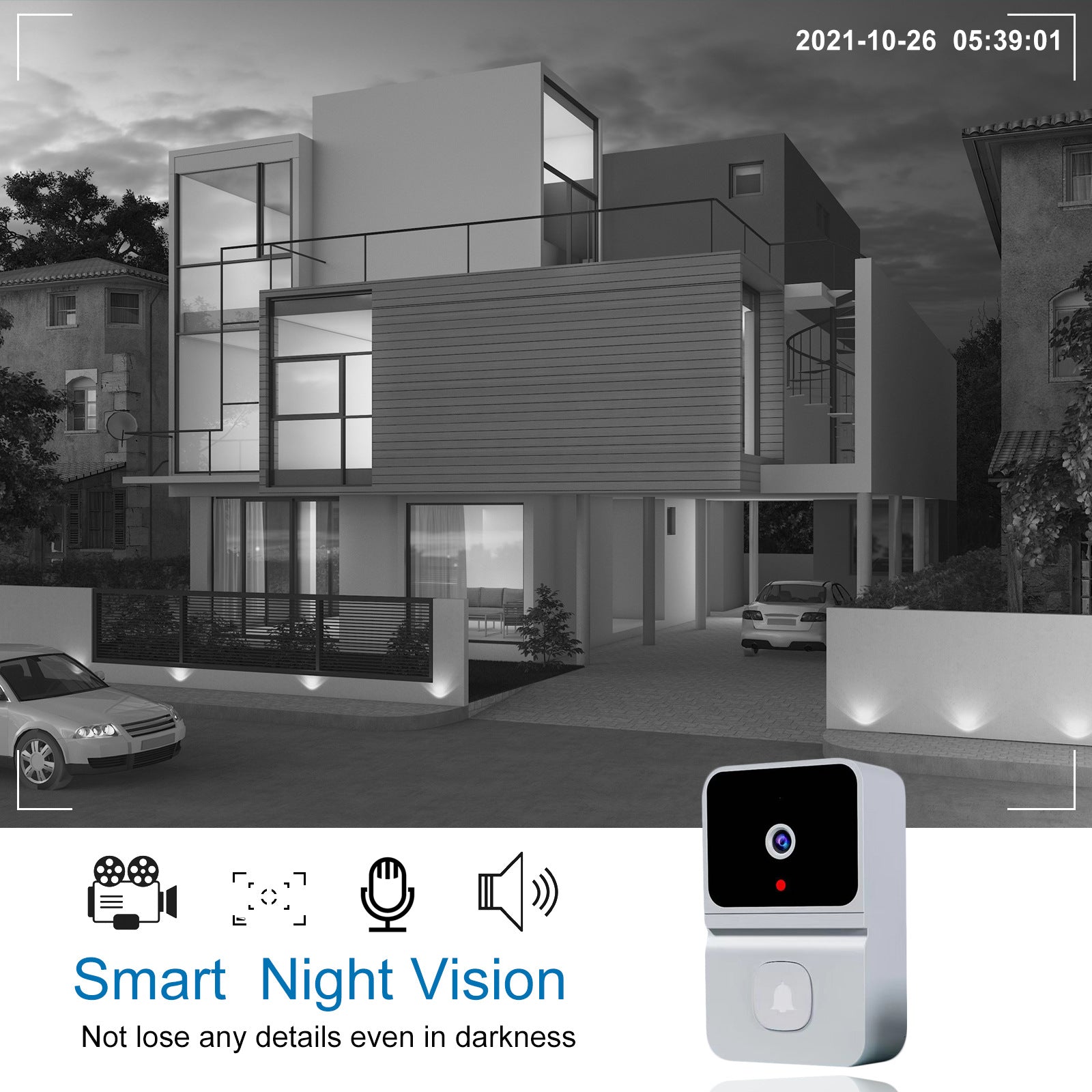 Mini Smart Video Doorbell - 480P Wide-Angle Lens, Two-Way Audio & Night Vision(black)