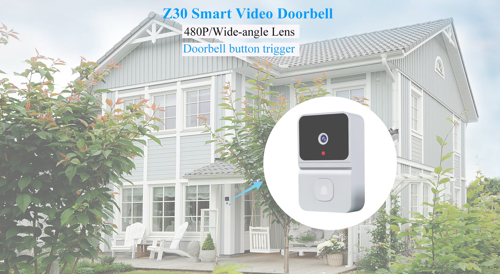 Mini Smart Video Doorbell - 480P Wide-Angle Lens, Two-Way Audio & Night Vision(white)