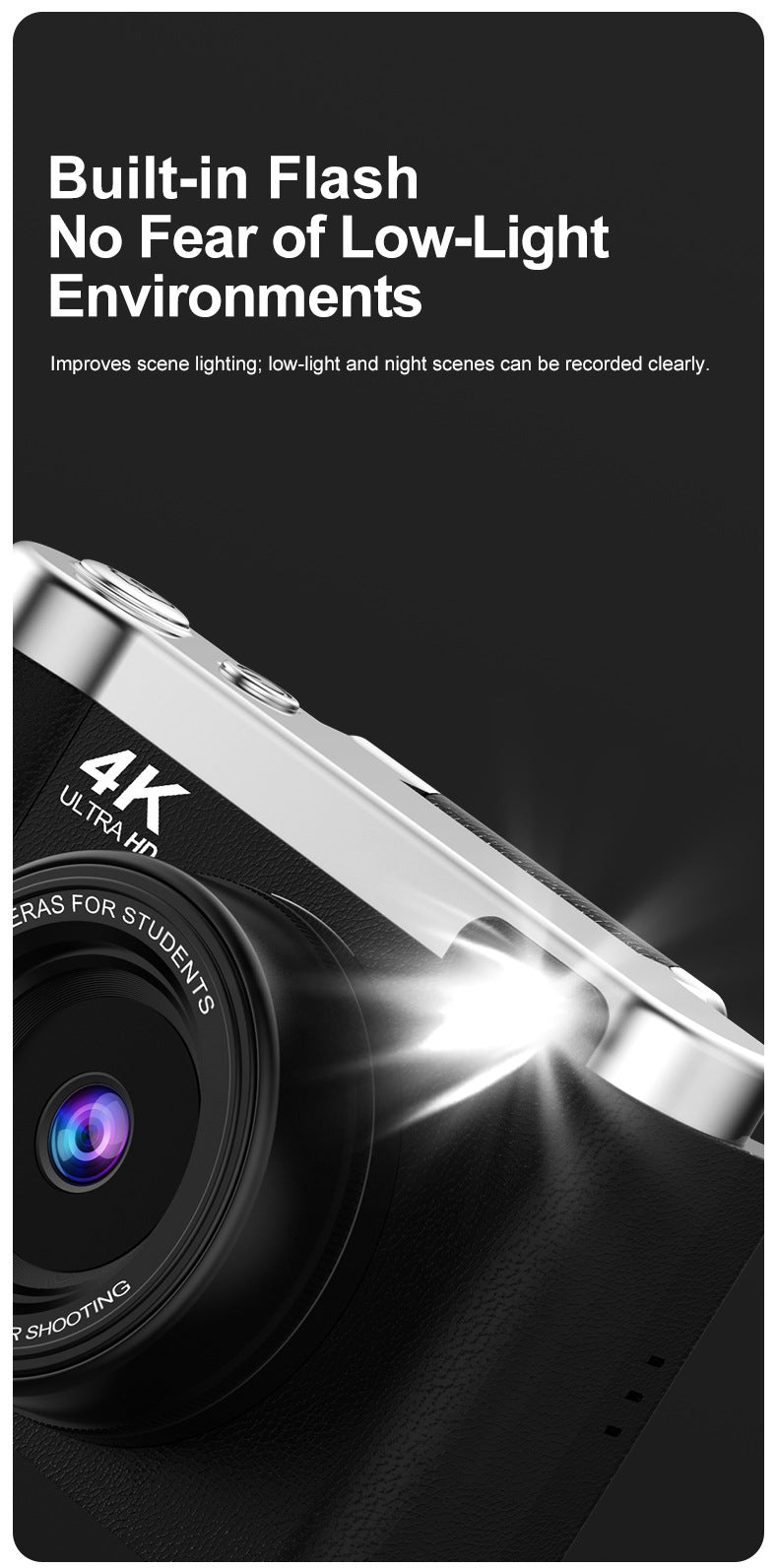4K Ultra HD Digital Camera - 75MP, 2.8-inch Rotatable Screen, Auto Focus & Built-in Flash(black)