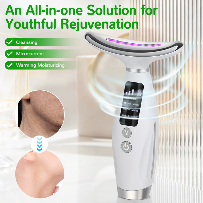 7-in-1 LED Photon Therapy Neck Beauty Device: Anti-Aging Skin Tightening Massager(White)